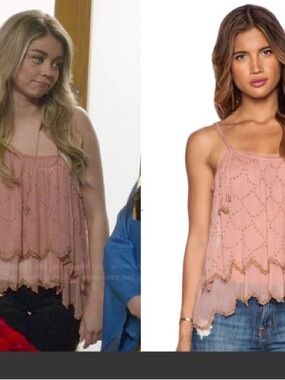 Free People “Fairy Dust” Dusty Rose Beaded Layered Spaghetti Strap Camisole